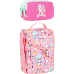 Kız Çocuk Büyük Isı Yalıtımlı Beslenme Çantası ve Kalemlik Seti - Pembe Unicorn