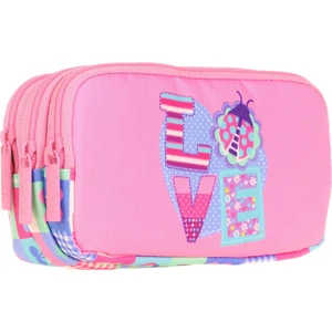 Üç Bölmeli Çok Renkli Love Kız Çocuk Kalem Çantası