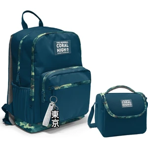 Coral High Dört Bölmeli Ortaokul Çantası ve Beslenme Çantası Seti - Nefti Kamuflaj - Erkek Çocuk