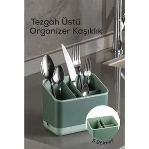 5 Bölmeli Organizer Kaşıklık Tezgah Üstü Kaşık Düzenleyici Yeşil
