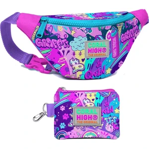 Coral High Kız Çocuk Grafiti Desenli Bel Çantası ve Bozuk Para Cüzdanı Set
