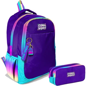 Coral High Kız Çocuk Rainbow Fermuarlı Mor Ilkokul ve Ortaokul Sırt Çantası ve Kalemlik Seti