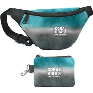 Coral High Erkek Çocuk Turkuaz Gri Batik Desenli Bel Çantası ve Bozuk Para Cüzdanı Set