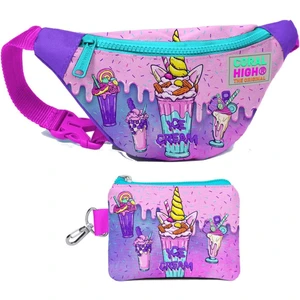 Coral High Kız Çocuk Pembe Mor Dondurma Desenli Bel Çantası ve Bozuk Para Cüzdanı Set