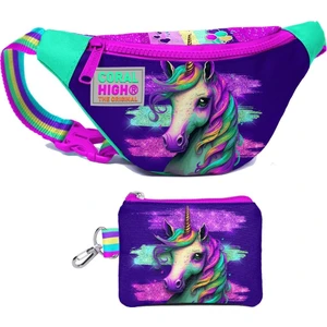 Coral High Kız Çocuk Pembe Su Yeşili Unicorn Desenli Bel Çantası ve Bozuk Para Cüzdanı Set
