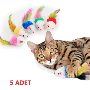 Tineke Renkli Tüylü Gerçekci Fare Kedi Oyuncağı 5 Adet