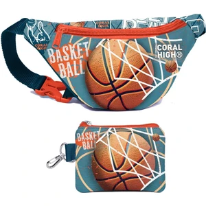 Coral High Erkek Çocuk Nefti Turuncu Basketbol Desenli Bel Çantası ve Bozuk Para Cüzdanı Set