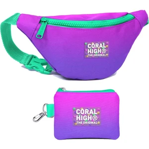 Coral High Kız Çocuk Pembe Mor Renk Geçişli Desenli Bel Çantası ve Bozuk Para Cüzdanı Set