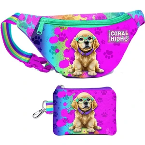 Coral High Kız Çocuk Mor Pembe Köpek Desenli Bel Çantası ve Bozuk Para Cüzdanı Set
