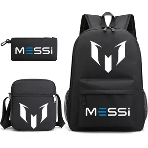 Futbol Yıldızı Messi Sırt Çantası Seti-Su Geçirmez Tuval Seyahat Sırt Çantası 3 Parça Sırt Çantası Omuz Çantası Mini Kılıf Seti (Yurt Dışından)