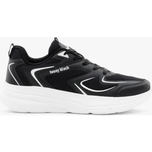 Tonny Black Unisex Siyah Beyaz Nefes Alabilen Kumaş Faylon Taban Bağcıklı Spor Ayakkabı