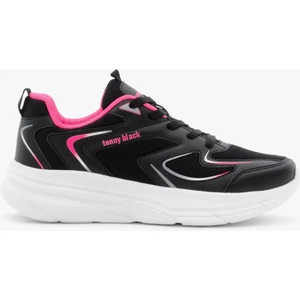 Tonny Black Unisex Siyah Fuşya Nefes Alabilen Kumaş Faylon Taban Bağcıklı Spor Ayakkabı