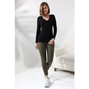 Uzun Kol V Yaka Penye Kompakt Body 19645 Siyah