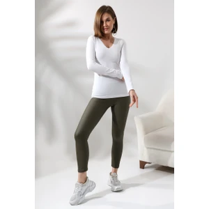 Uzun Kol V Yaka Penye Kompakt Body 19645 Beyaz