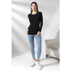 Uzun Kol Bisiklet Yaka Penye Kompakt Bady 19646 Siyah