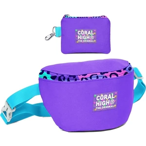 Coral High Kız Çocuk Mor Leopar Desenli Bel Çantası ve Bozuk Para Cüzdanı Set