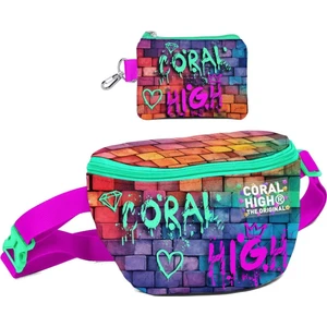 Coral High Erkek Çocuk Pembe Lacivert Grafiti Desenli Bel Çantası ve Bozuk Para Cüzdanı Set