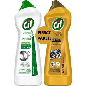 Krem  Amonyaklı Yağ ve Kireç Sökücü 750 ml x1 + Cif Krem Altın Işıltısı Amber Kokulu 750 ml x1