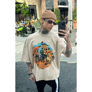 Oversize Graphic Baskılı Sand Yıkamalı T-Shirt
