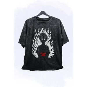 Fuddy Moda Unisex Mob Psycho Retro Tişört, Oversize Anime Baskılı Yıkamalı T-Shirt