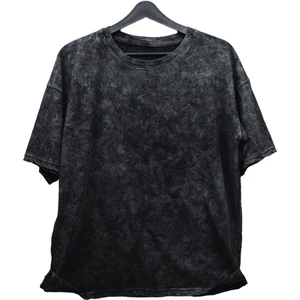 Unisex Düz Baskısız Eskitme Tişört, Oversize Basic Yıkamalı T-Shirt
