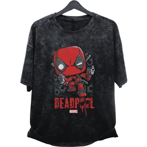 Fuddy Moda Unisex V2 Minyatür Deadpool Baskılı Yıkamalı Tişört, Oversize Marvel Baskılı Eskitme T-Shirt