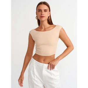 20869 Kayık Yaka Crop Top-Açık Bej