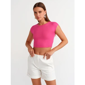 30528 Pamuk ve Modal  Karışımlı Crop Top-Fuşya