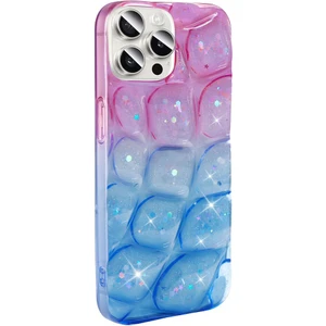 Rona Store iPhone 14 Pro Max Uyumlu Rns Kılıf Simli 3D Desenli Zore Hacar Kapak-Pembe-Mavi