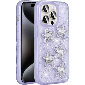 iPhone 15 Pro Max Uyumlu Css Kılıf Airbagli Simli Arka Yüzey Zore Işıltı Silikon Kapak-Lila