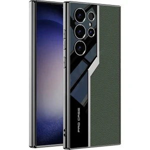 Samsung Galaxy S24 ile Uyumlu Lüks Deri Kaplama Metal Görünümlü 1mm Çıkıntılı Kamera Koruma  Iç Karbon Yüzeyli Magsafe ile Uyumlu Galaxy S24 Kılıf Yeşil
