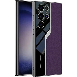 Samsung Galaxy S24 ile Uyumlu Lüks Deri Kaplama Metal Görünümlü 1mm Çıkıntılı Kamera Koruma  Iç Karbon Yüzeyli Magsafe ile Uyumlu Galaxy S24 Kılıf Mor