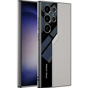 Samsung Galaxy S24 ile Uyumlu Lüks Deri Kaplama Metal Görünümlü 1mm Çıkıntılı Kamera Koruma  Iç Karbon Yüzeyli Magsafe ile Uyumlu Galaxy S24 Kılıf Taş Rengi