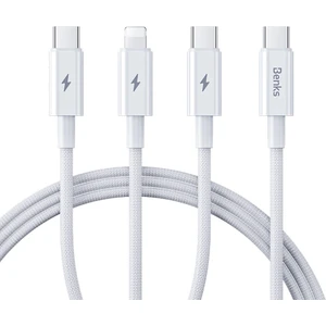 iPhone Pd Şarj Kablo Benks D46 Type-C To Type-C & Type-C & Lightning Pd3.0 Örgülü 100W 1.2 Metre