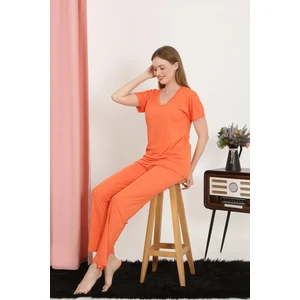 Kadın Kısa Kol Pamuk Penye Pijama Takım Turuncu 4213