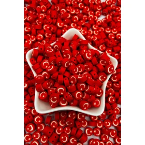 Ebruli Boncuk 10MM Türk Bayrağı Figür Fimo Boncuk Takı Yapımı Bead (100 Adet)