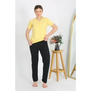 Kadın Kısa Kol Pamuk Penye Pijama Takım Sarı 4215