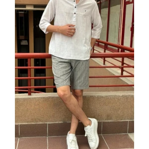 Erkek Bel Bağcıklı Keten Görünümlü Regular Fit Old Money Culture Şort 167-1