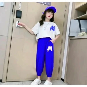 KİDS FACE M Baskılı Pamuk Kısa Kollu Yazlık Şık Kız Çocuk Eşofman Takımı