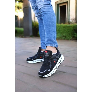 Runner Siyah Kırmızı Ortopedik Günlük Garantili Yürüyüş Koşu Sneaker Spor Ayakkabı RUNNER-1987