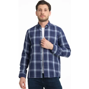 Erkek Lacivert Kareli Cepli Geniş Kesim Uzun Kollu Gömlek