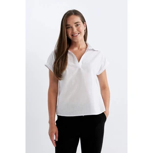Regular Fit Flamlı Pamuk Polo Yaka Kısa Kollu Bluz D4056AXNS