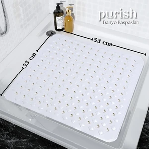 | Banyo Duş Küvet Için Vantuzlu Kaydırmaz, Su Drenajlı, Masaj Noktalı Paspas - Mat Beyaz - 53 x 53cm