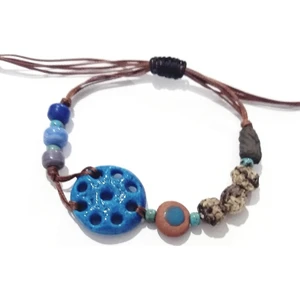 Funny Takı Elyapımı Cam ve Toprak Boncuklu Süryani Nazar Boncuklu Ipli Bileklik