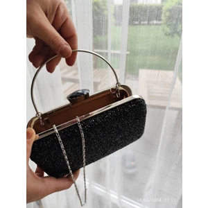 Lwh Abıye Şık Gece Sıyah Taşlı Desenli Çanta