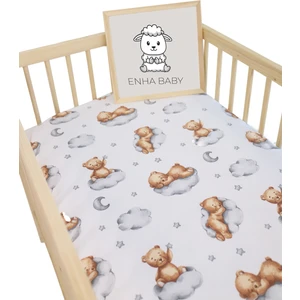 Enha Baby %100 Pamuk Ranforce Kumaş Lastikli Bebek Çarşafı-Gri Bulutta AYICIK-(70X110)(60X120)