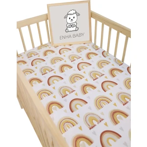 Enha Baby %100 Pamuk Ranforce Kumaş Lastikli Bebek Çarşafı-Gökkuşağı KALP-(70X110)(60X120)