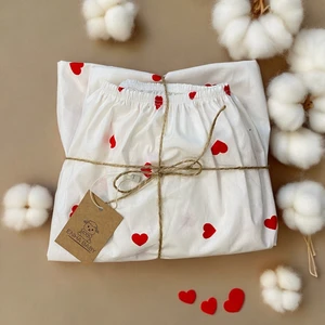 Enha Baby %100 Pamuk Ranforce Kumaş Lastikli Bebek Çarşafı-Kırmızı KALP-(70X110)(60X120)