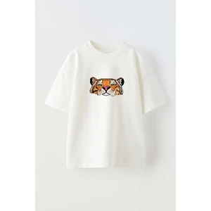 Nmg Tekstil Unisex Beyaz Oversize Pamuk Kaplan Bakışı Baskılı Örme T-Shirt