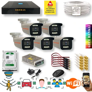 Qromax 5 Kameralı Set - Yapay Zeka Özellikli İnsan Yüz Araç Tanımalı Gece Renkli Gösteren 5 MP SONY Lensli 8 Warm Ledli FULLHD Güvenlik Kamerası Seti 908W-9008